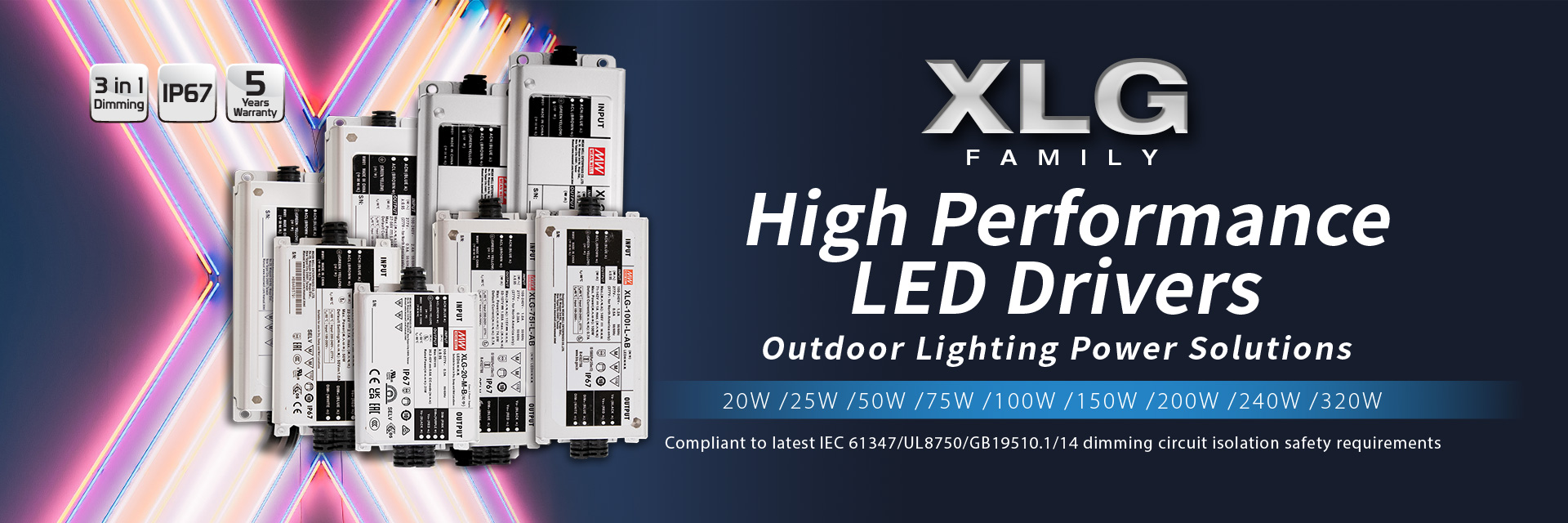 MEAN WELL XLG Series High Performance LED Drivers for outdoor Lighting Power Solution