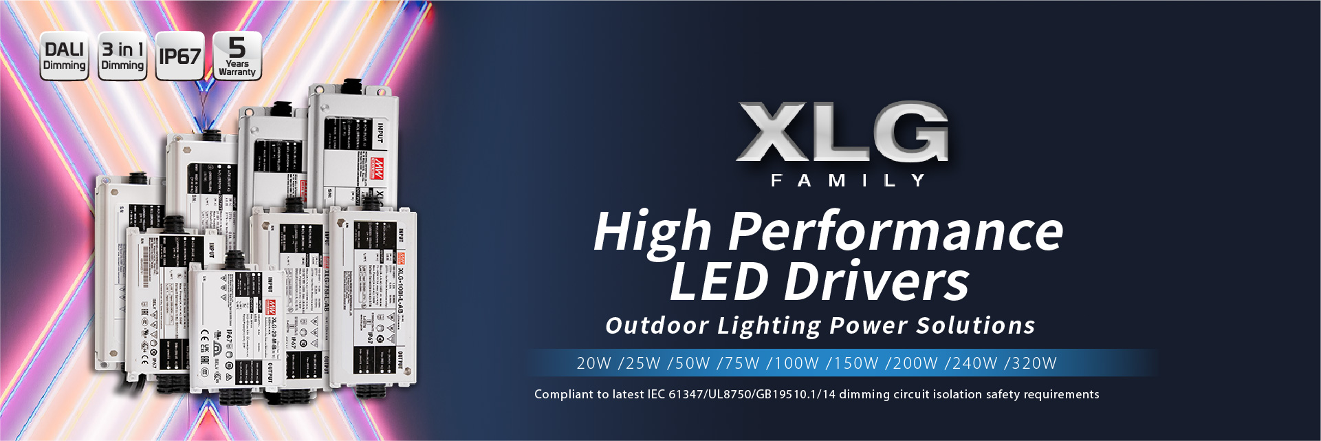 MEAN WELL XLG Series High Performance LED Drivers for outdoor Lighting Power Solution