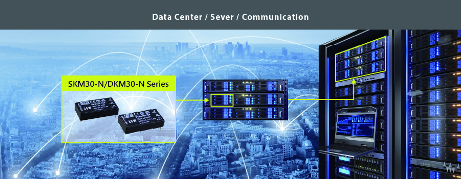 MEAN WELL SKM30-N/DKM30-N Series, 30W 2〞x 1 〞Wide Range Input Isolated DC-DC Converter, Data center/ sever/ communication